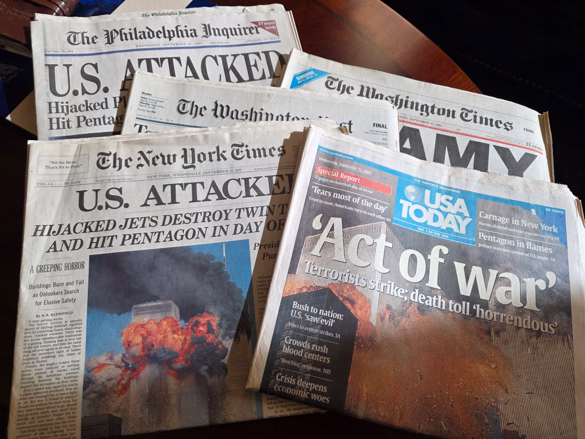 Secretary McGrane's collection of newspapers saved from September 12, 2001