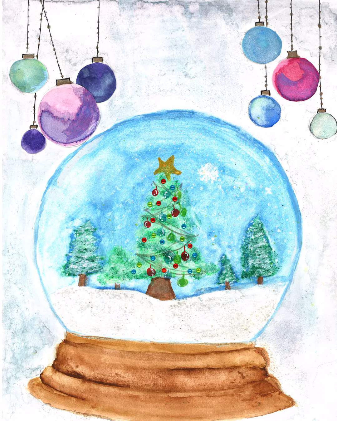 Winning holiday card art by Elaina Tope, grade 3