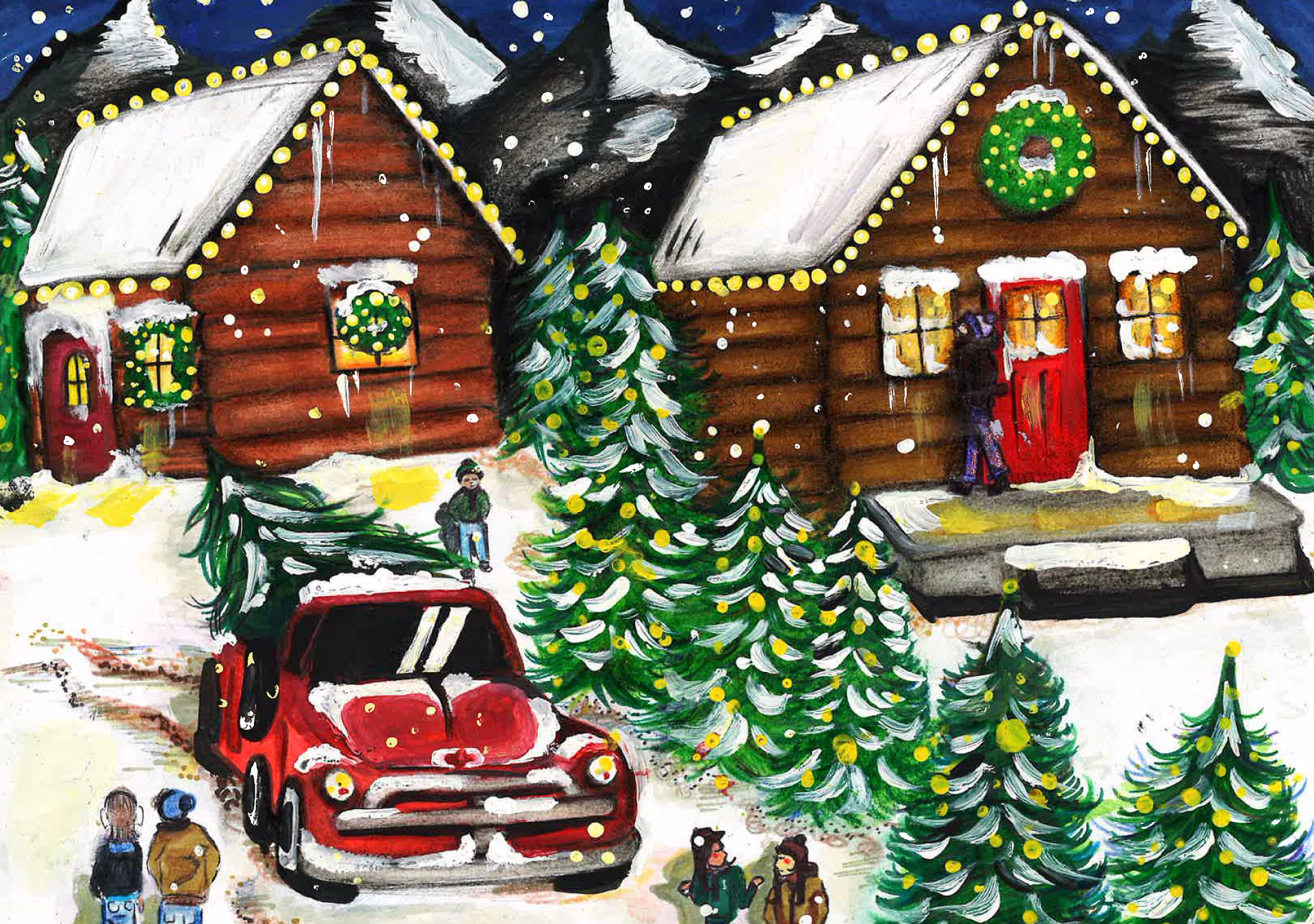Winning holiday card art by Paityn Goodnight, grade 8