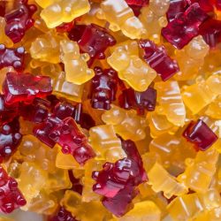 A pile of homemade red and golden gummy bears