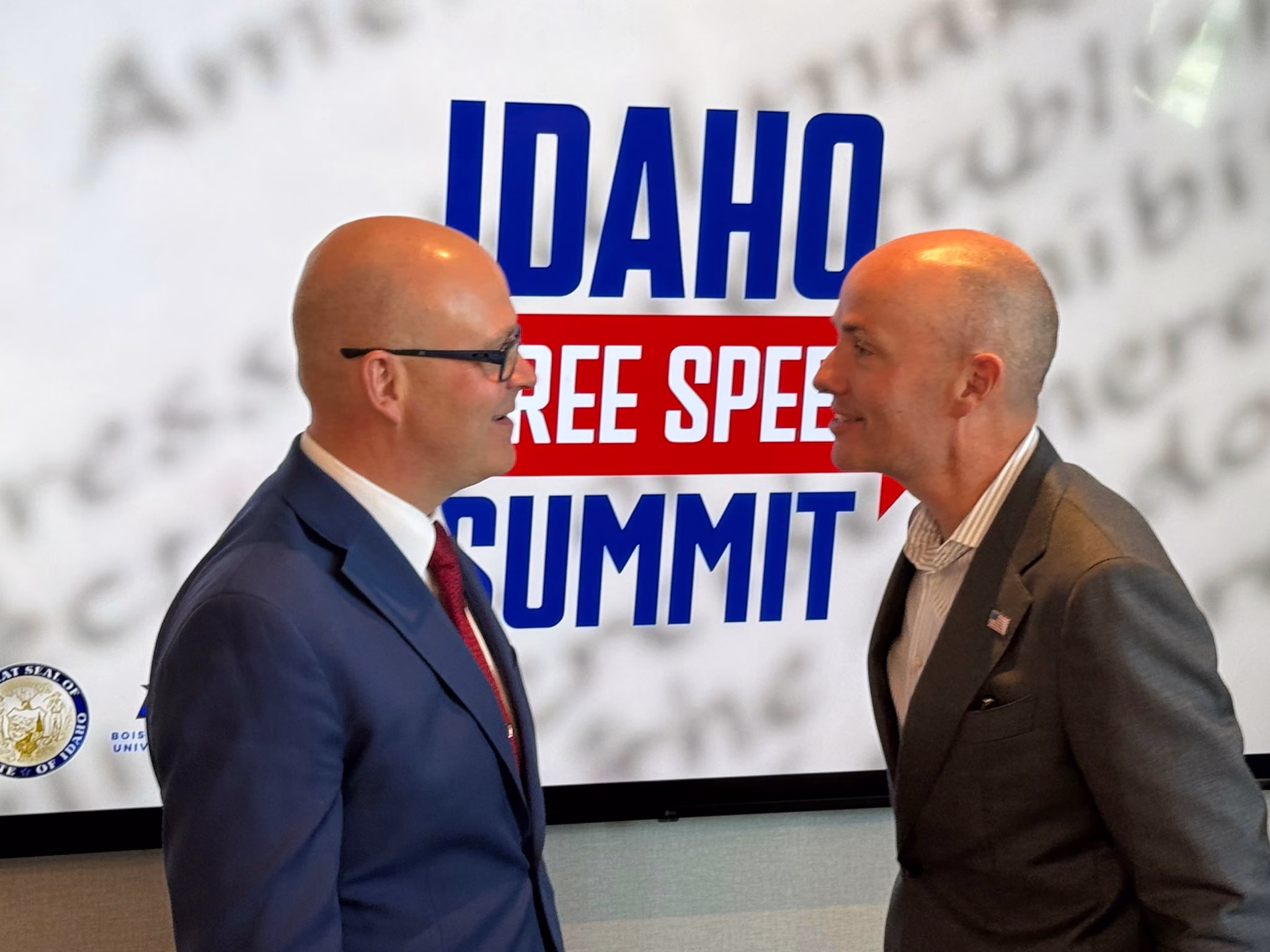 Secretary McGrane with Utah Governor Spencer Cox at the Idaho Free Speech Summit