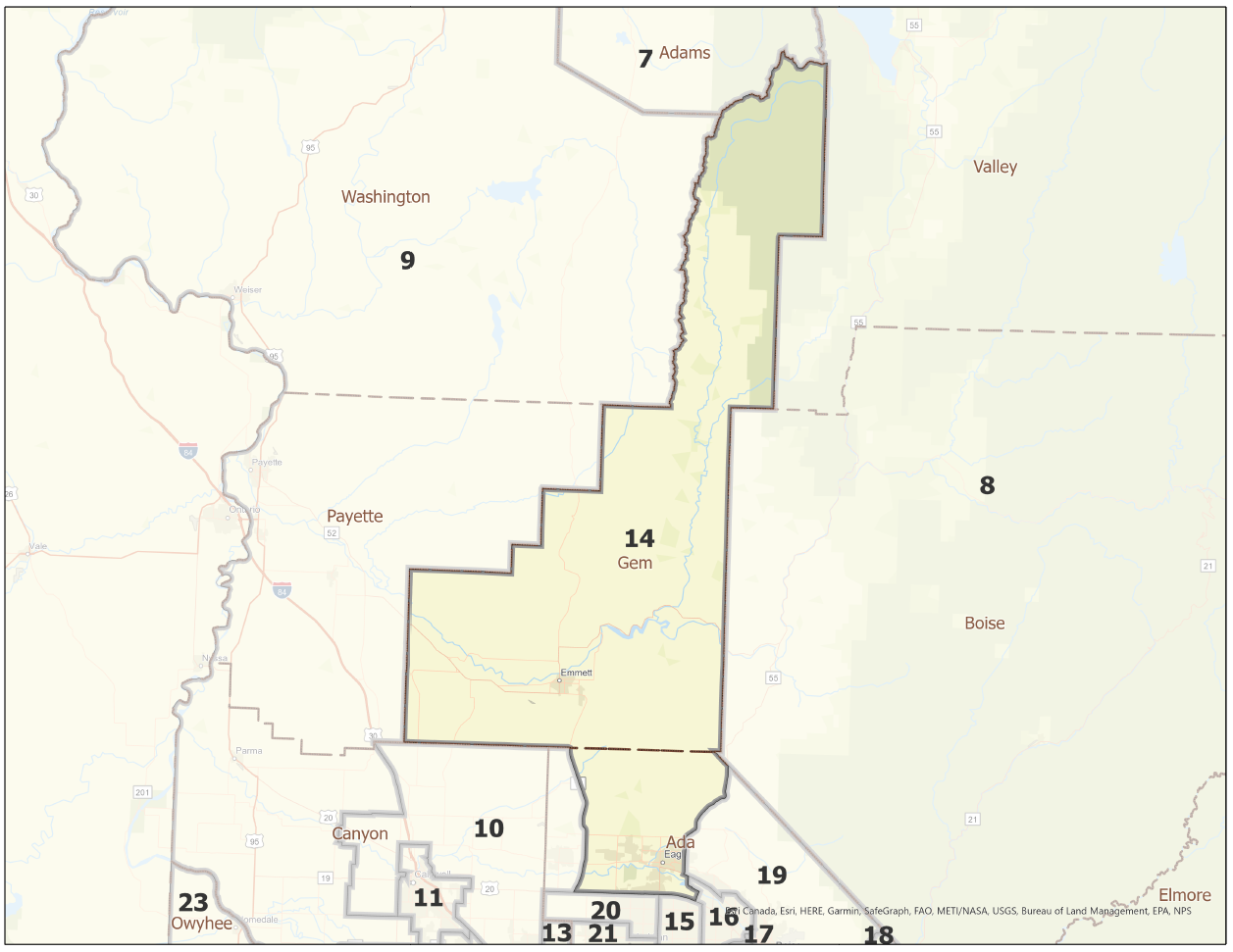 Map of Idaho Legislative District 14